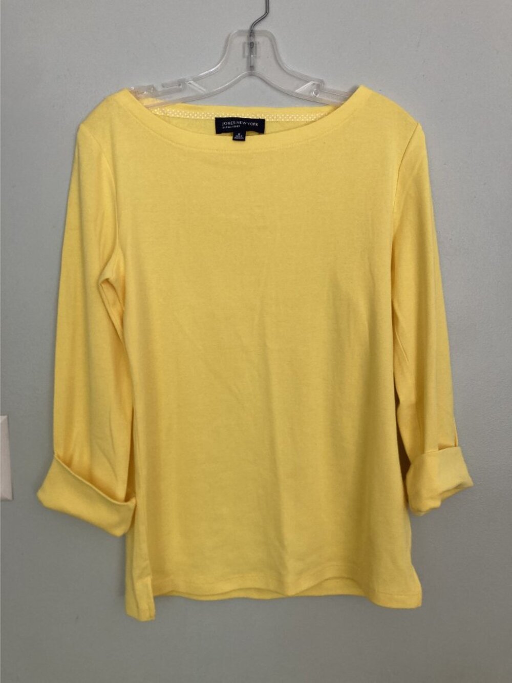 Jones New York Yellow 3/4 Sleeve Top M Womens Casual Blouse Cotton Blend